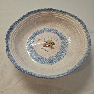 Andrea West Sigma Collection Hand-Painted Ceramic Serving Bowl W/Cottage Motif